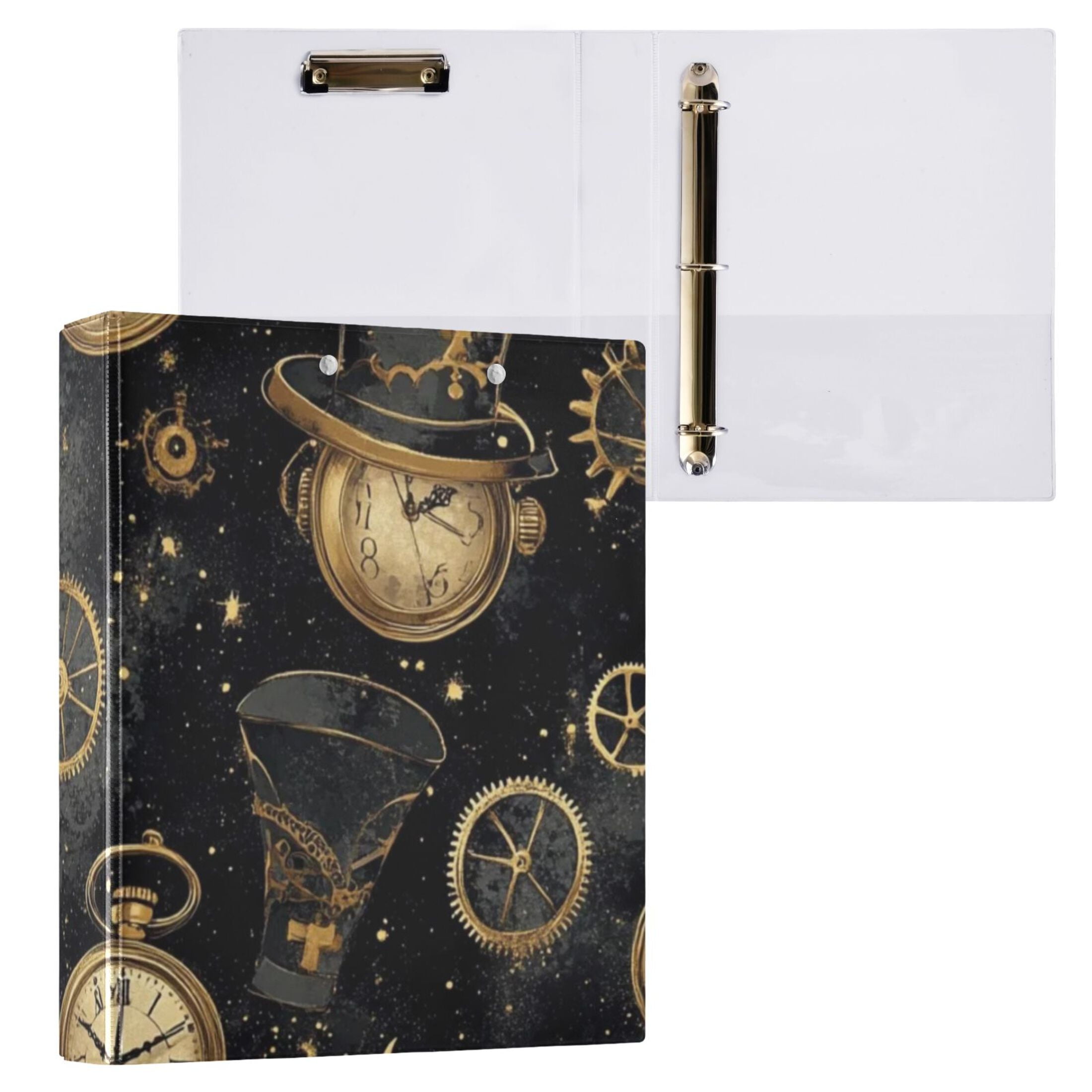 Gold Clocks Machines Hats 3 Ring Binders 1.5 inch Hardcover File ...