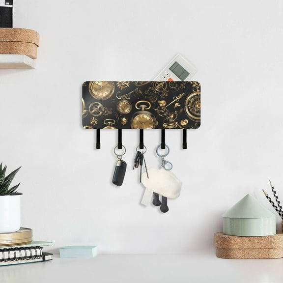 Gold Clocks Machines Key Holder for Wall Mail Holder Organizer with 5 Key Hooks Wall Mount Key Rack with Shelf