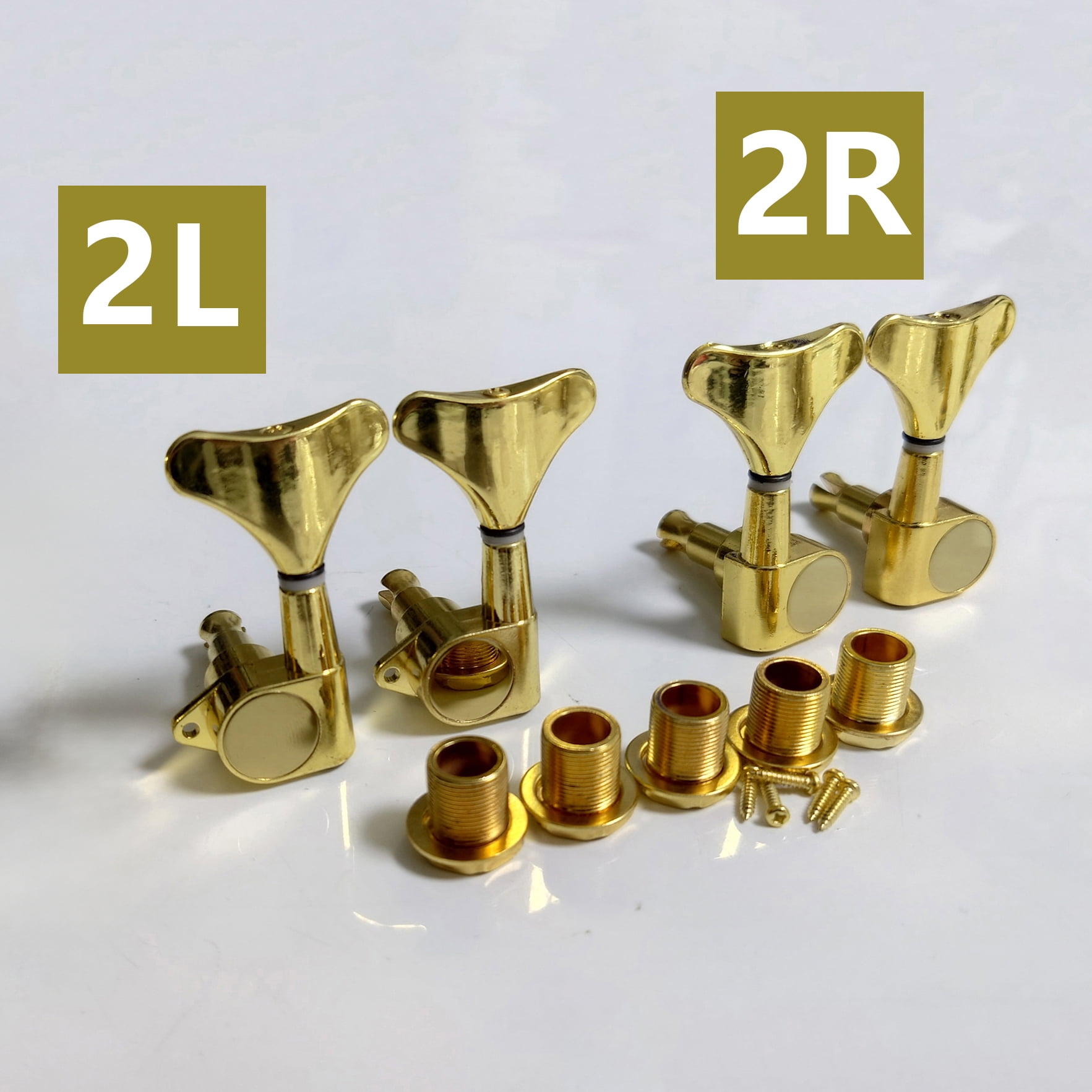 Gold Closed Electric Bass Tuning Pegs Left & Right Tuners Set for 2L 2R String Configuration Bass Guitar
