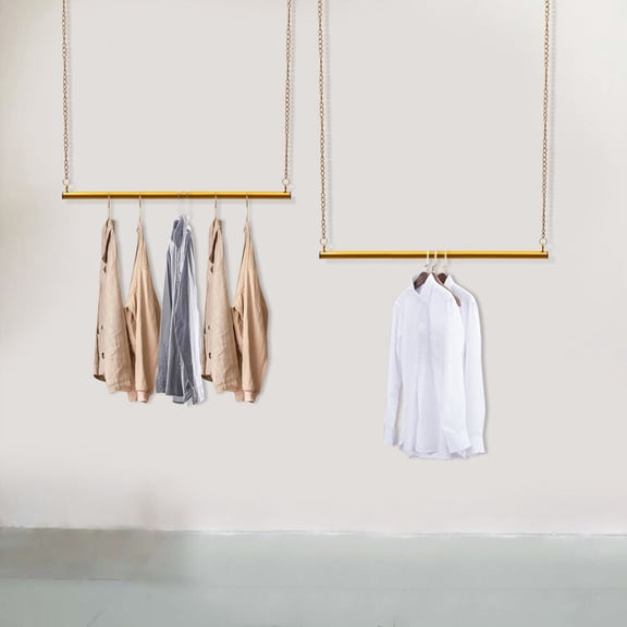 Gold Clothes Display Rack Adjustable Chain Hanging Display Metal Shelf Boutique 90cm Used for Clothing Retail Store, Home, Workroom,Office.