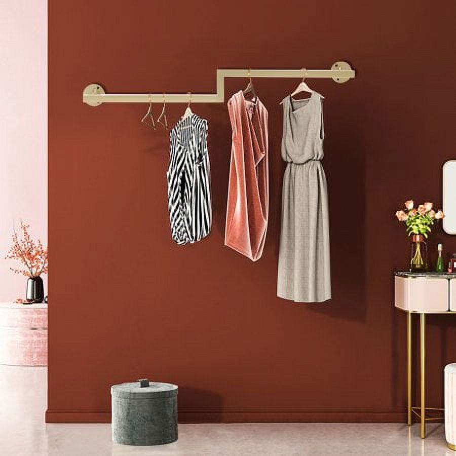 Gold Clothes Rack Wall Mounted Metal Garment Rack Hanging Rod For ...