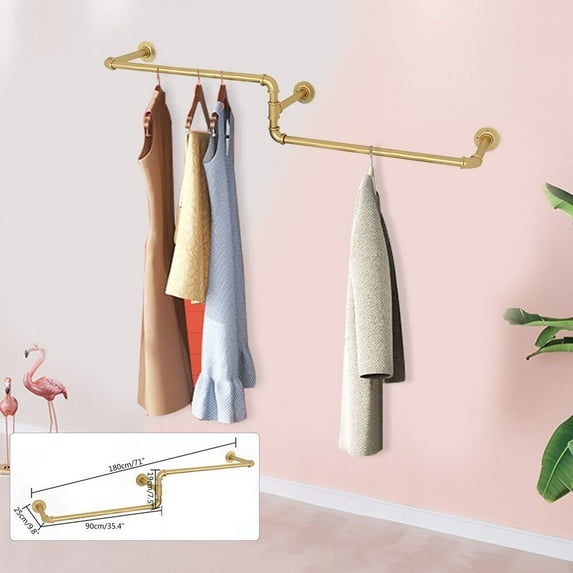 Gold Clothes Shelf Industrial Iron Pipe Wall Mounted Garment Rack Hanging Rod