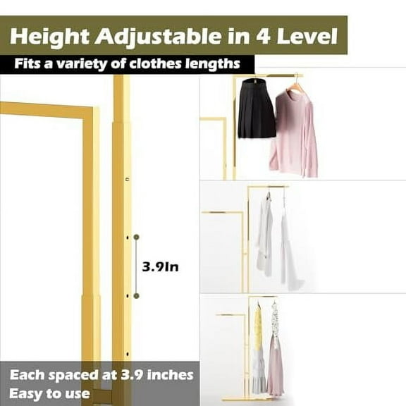 Gold Clothing Rack - Adjustable Double Arm 43-67in Garment Racks for Hanging Clothes Hangers Stand Dress Up Storage Display Rack for Shop Vendors Retail Store