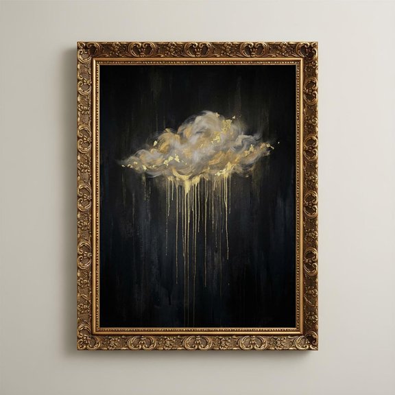 Gold Cloud Wall Art Print Modern Art Celestial Decor Luxury Living Room Accent Stardust