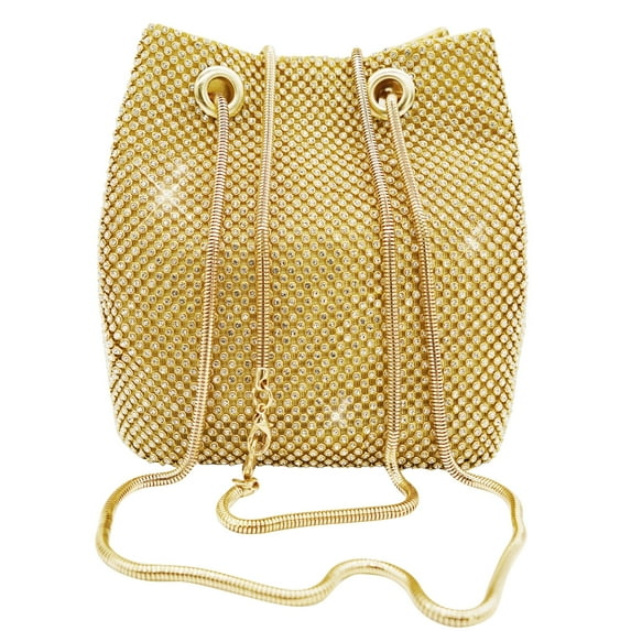 Locbbie Women's Rhinestone Sparkly Clutch Crossbody Bucket Bag, Gold