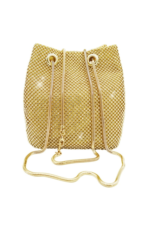 Women's Rhinestone Sparkly Clutch Crossbody Bucket Bag, Gold