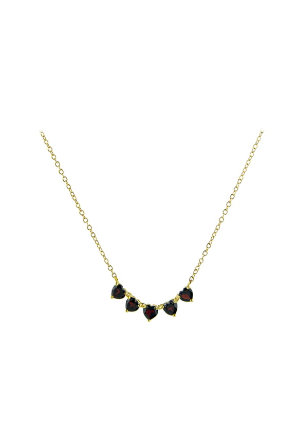 14K Gold Plated Simulated Garnet Five Heart Necklace