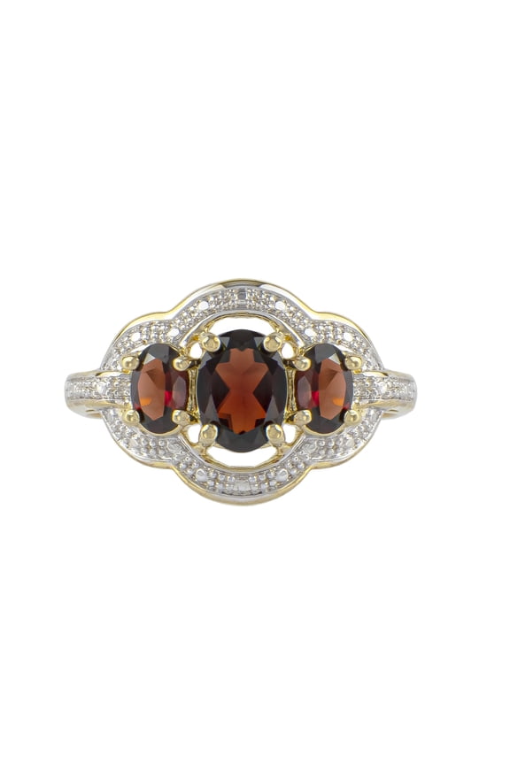 14k Gold Plated Genuine Red Garnet Trilogy Statement Ring Size 10