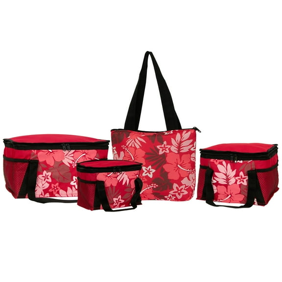 Gold Coast 4-Piece Red Hawaiian Insulated Soft Cooler Bag Set