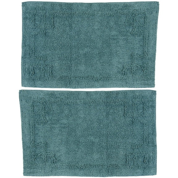 Gold Coast Cotton Art Deco Border Peacock Blue Bath Rugs 28" x 18" Set of 2