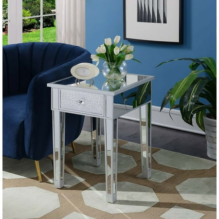 Convenience Concepts Gold Coast Mirrored End Table with Drawer, Multiple Colors