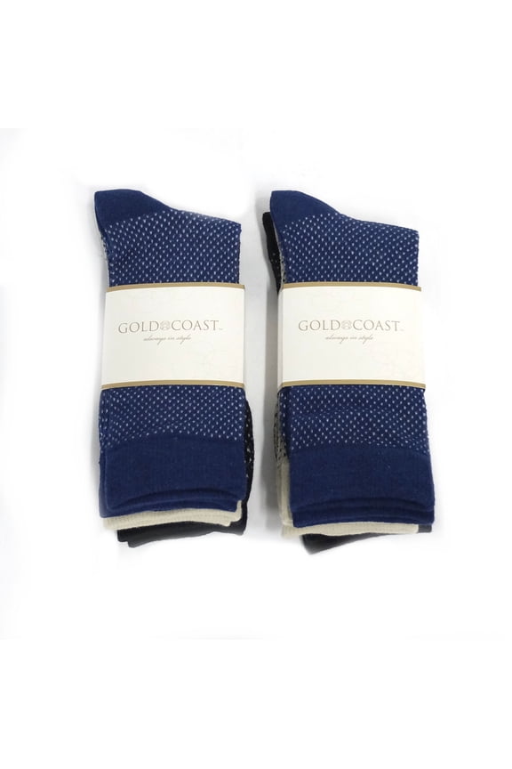 Men's Dress Socks in Blue/Cream/Black, 6 Pack