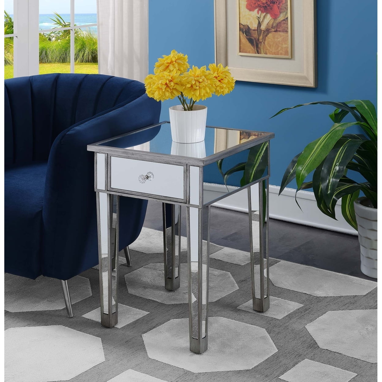 Convenience Concepts Gold Coast Mirrored End Table with Drawer, Multiple Colors