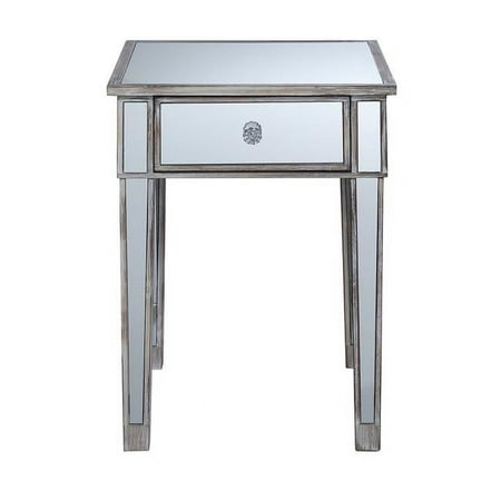 Gold Coast Mirrored End Table with Drawer - Weathered White