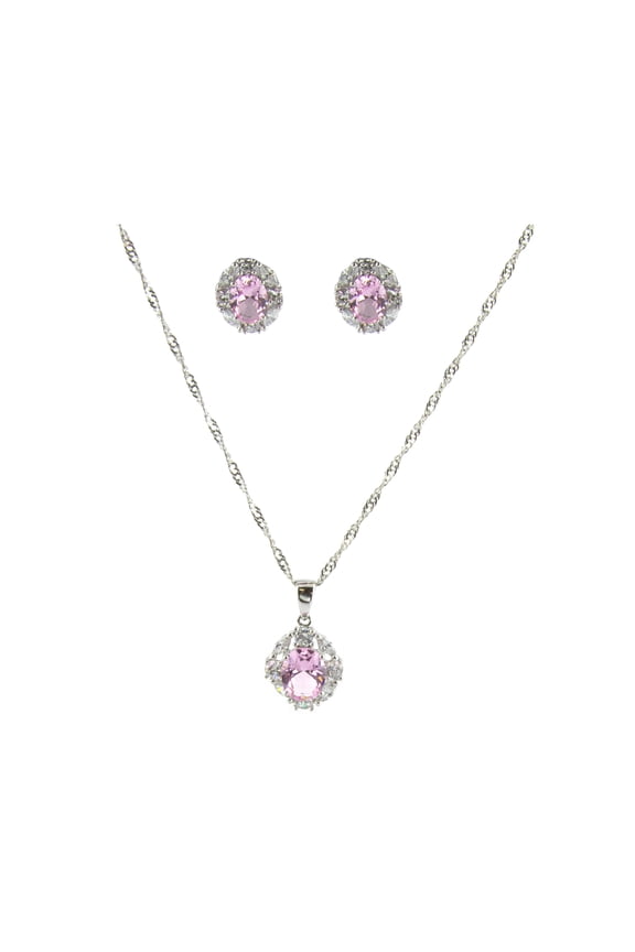 Pink Nano Morganite Platinum Plated Pendant, Necklace & Earrings Set