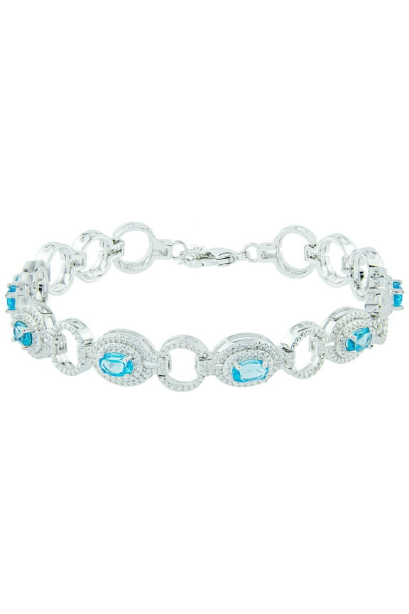 Platinum Plated Simulated Blue Topaz Tennis Bracelet