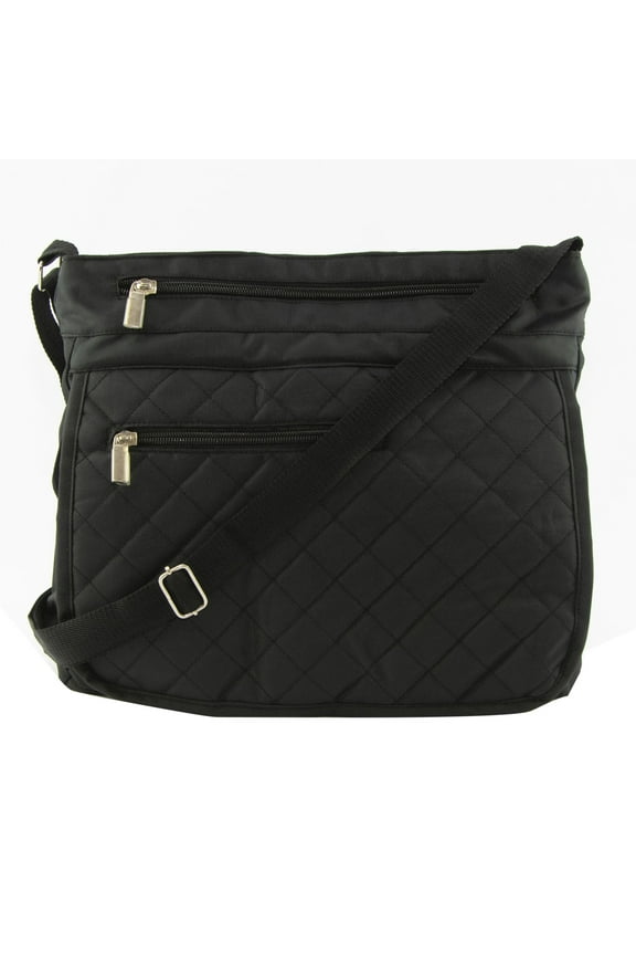 Quilted Multi-Compartment Black Nylon RFID Crossbody Handbag