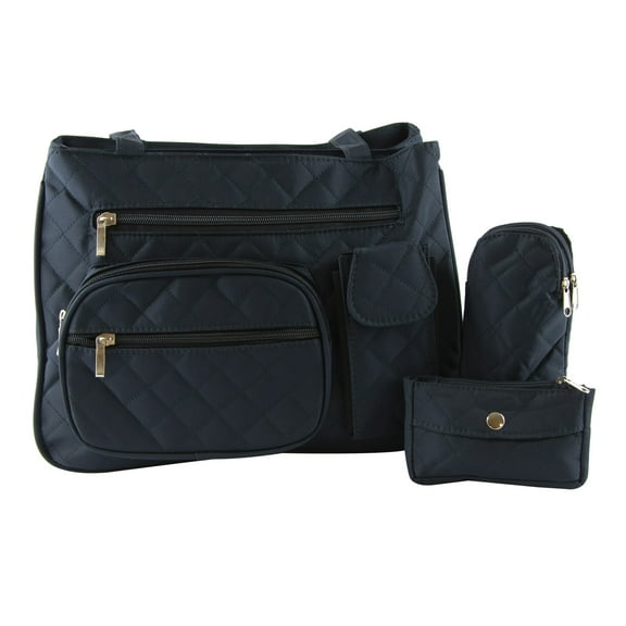 Gold Coast Quilted Navy Blue Handbag Set with Eyeglass Case & Coin Purse