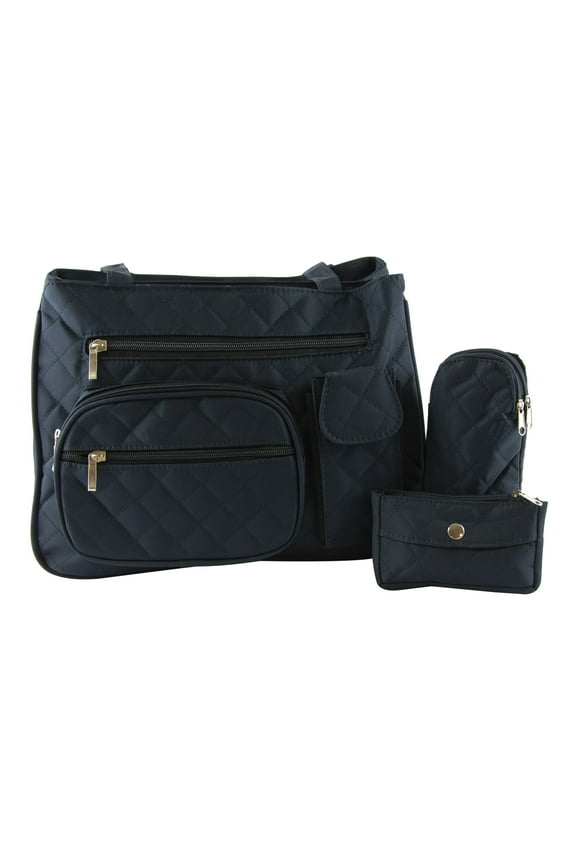 Quilted Navy Blue Handbag Set with Eyeglass Case & Coin Purse