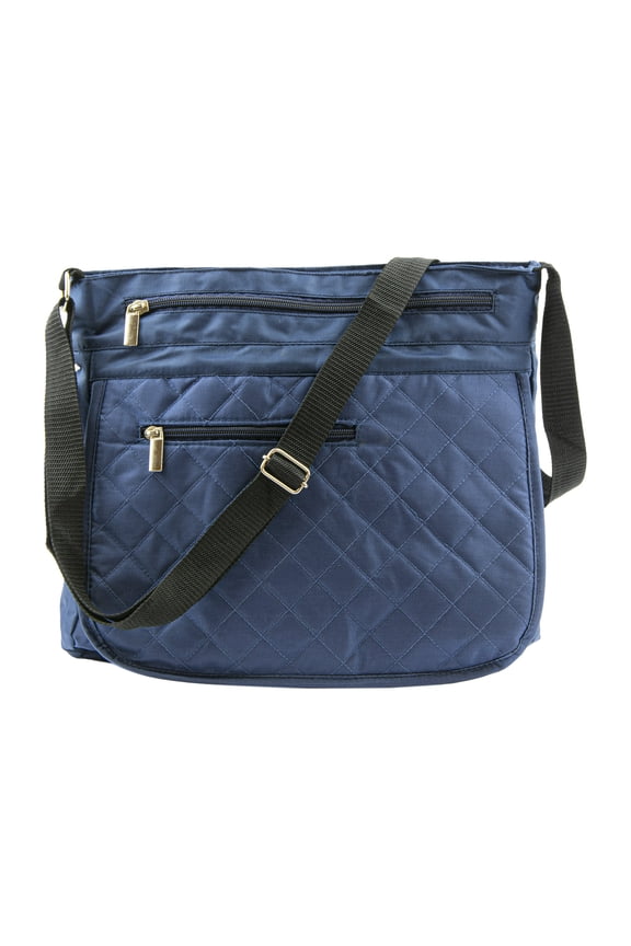 Quilted Navy Blue Organizer Shoulder Bag with RFID Technology