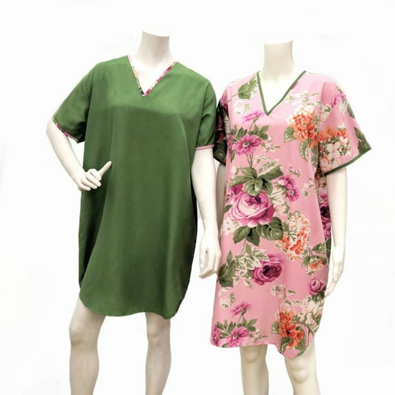 Gold Coast Set of Two Women's Satin Night Shirts in Green/Pink, Large