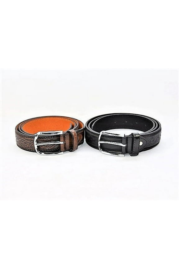 Stamped Genuine Leather Men's Belt Set Size 34, Black & Brown Leather