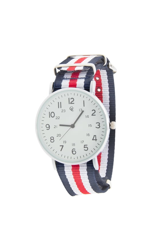 Women's 40mm Fashion Watch with Red, White & Blue Striped Band