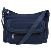 Gold Coast Womens Blue Denim Handbag with Braided Trim and Adjustable Strap
