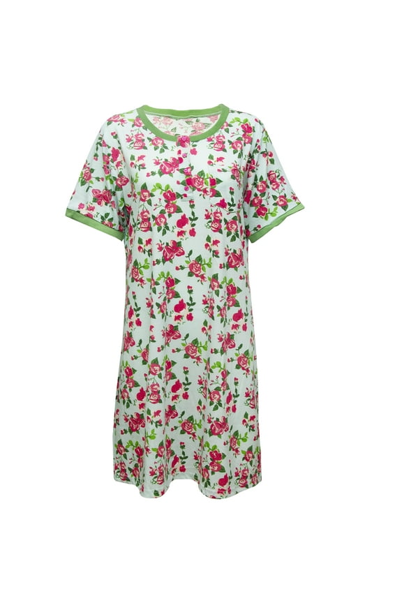 Women's Blue and Pink Floral Nightgown, XL