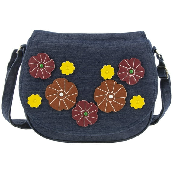 Gold Coast Women's Floral Applique Blue Denim Handbag