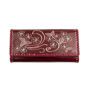 Gold Coast Womens Floral Embossed Vegan Leather Wallet in Burgundy