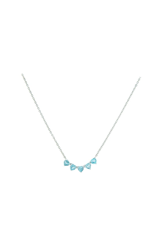 Women's Genuine Aquamarine Five Heart Platinum Plated Necklace