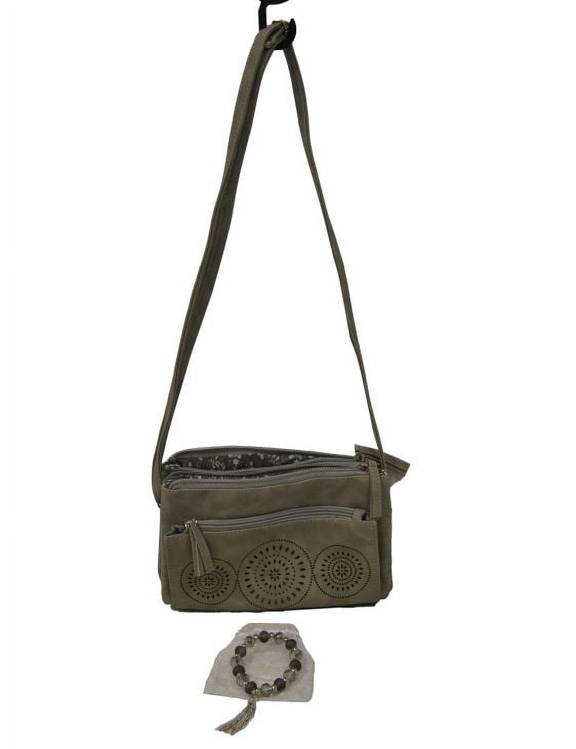 Gold Coast Women's Laser Cut Crossbody Bag with Bracelet in Grey