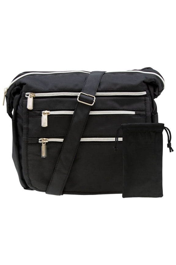 Women's Microfiber Crossbody Bag w/ RFID Technology in Black + Pouch