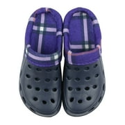 Gold Coast Womens Purple and White Plaid Fleece Lined Clogs in Navy, Size 7