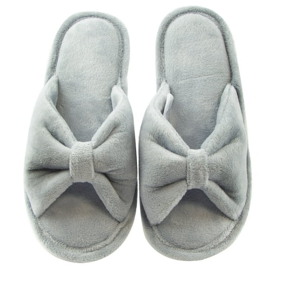 Gold Coast Women's Soft Velour Open-Toe Slippers in Grey, Large (8-9)
