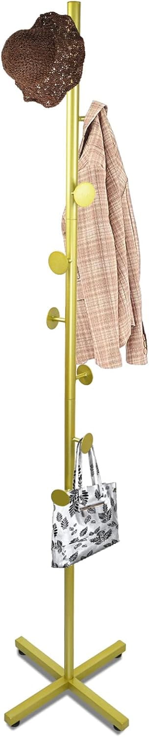 Gold Metal Freestanding Coat Rack with 8 Hooks