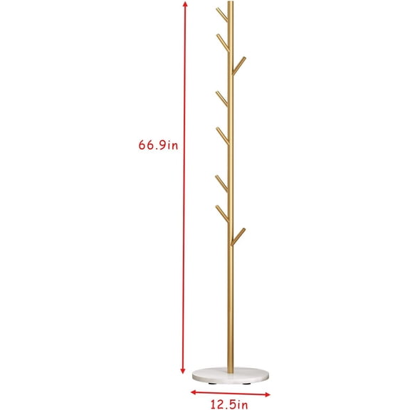Gold Coat Racks, Metal Coat Rack Freestanding with Hooks, Entryway Coat Rack Stand, Coat Racks with Marble Base, Coat Tree for Hanging Clothes, Hats, Bags