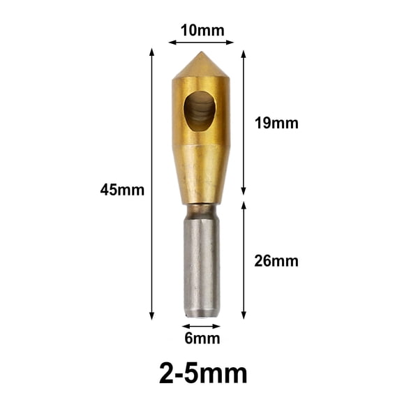 Gold Coated Countersink Hole Cutter Set 4Pcs Drill Bit Kit for Metal Deburring