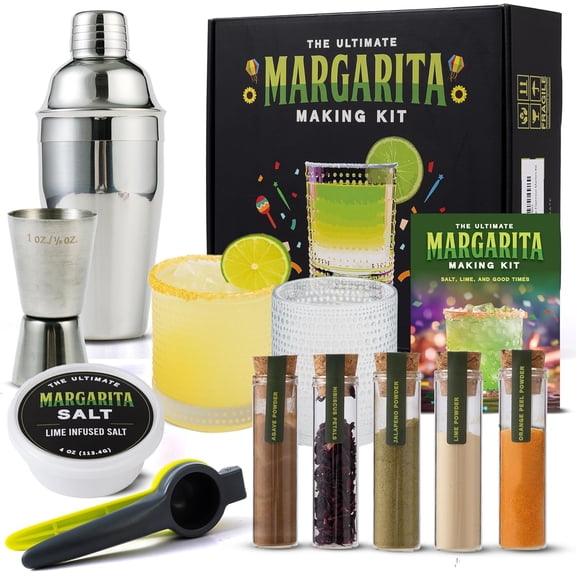 Gold Cocktail Shaker Set - Glass Cocktail Shaker with Strainer - Martini Shaker Set -Matching Cocktail Jigger & Bar Spoon with Muddler  Bartender Kit for Home Bar