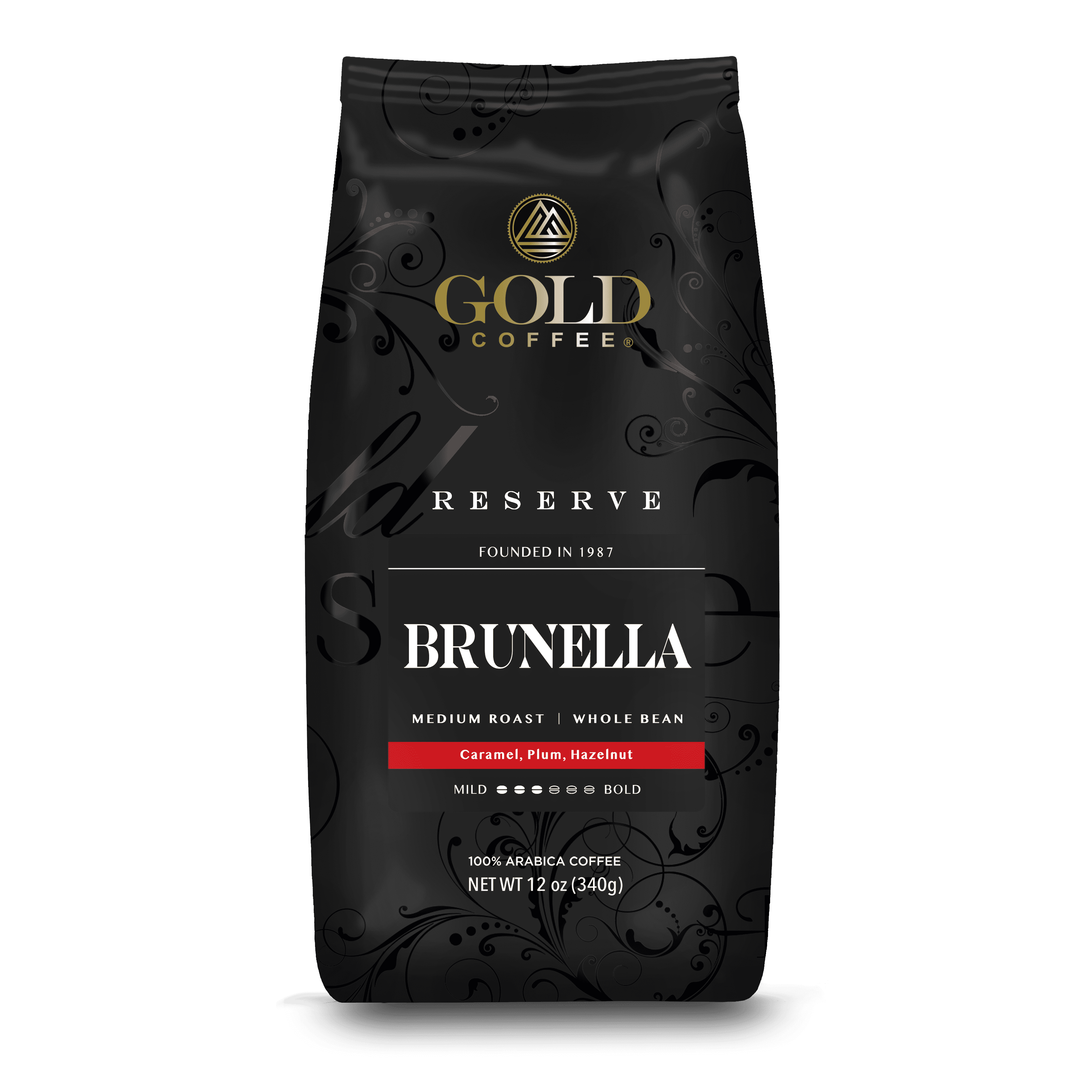 Gold Coffee Brunella Whole Bean Medium Roast Coffee, 12oz (Pack of 6)