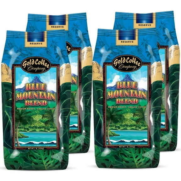 Gold Coffee Company Blue Mountain Blend Ground Roasted Coffee, 1lb (Pack of 4)