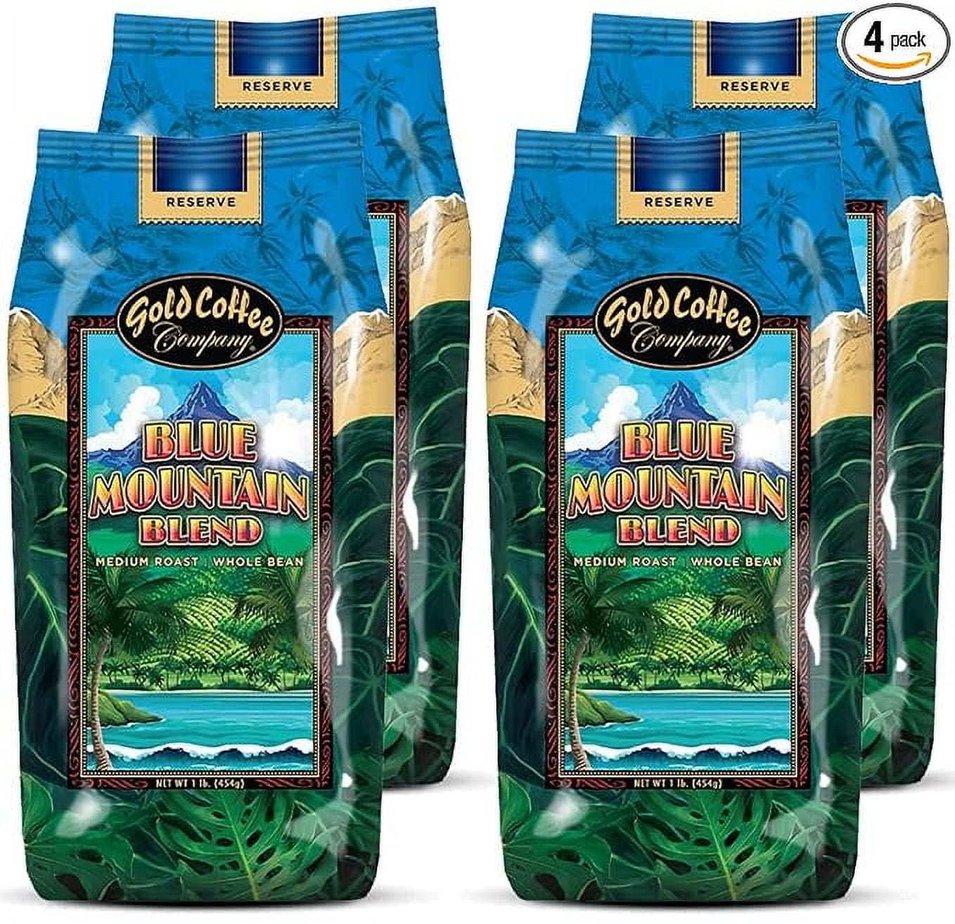 Gold Coffee Company Blue Mountain Blend Whole Bean Medium Roast Coffee, 1lb (Pack of 4)