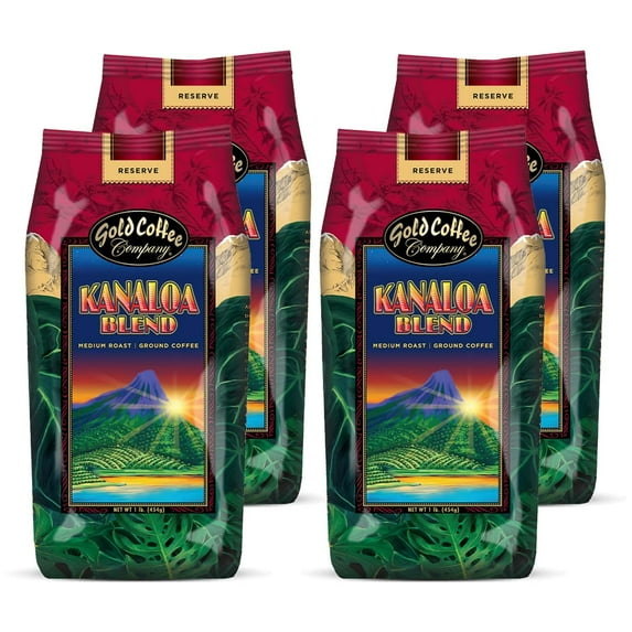 Gold Coffee Company Kanaloa Blend Ground Roasted Coffee, 1lb (Pack of 4)