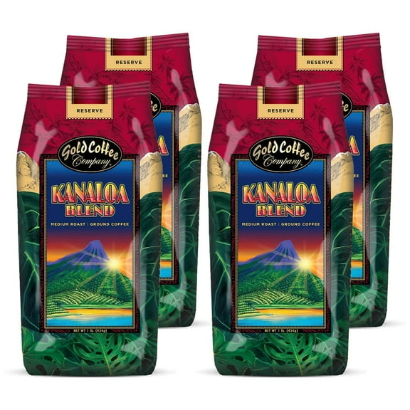 Gold Coffee Company Kanaloa Blend Ground Roasted Coffee, 1lb (Pack of 4)