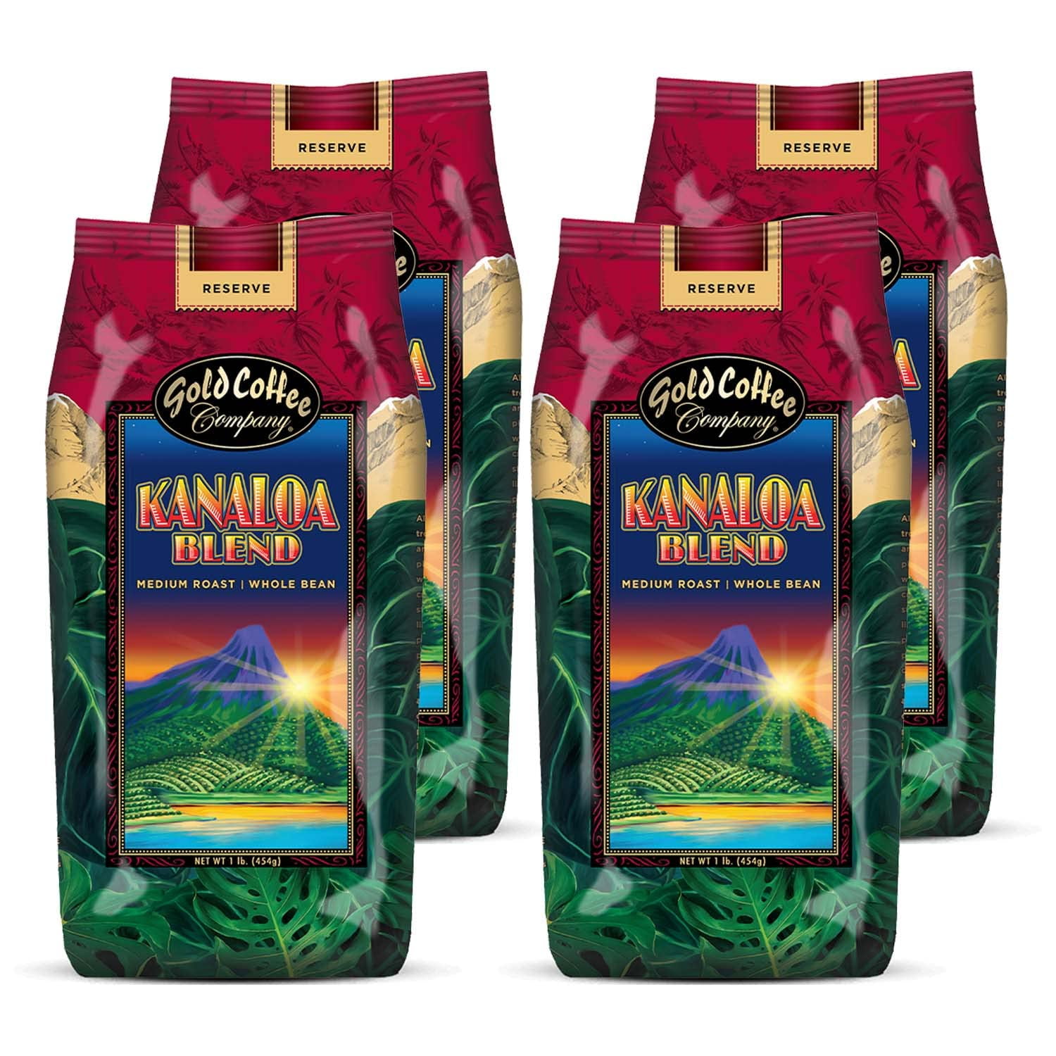 Gold Coffee Company Kanaloa Blend Whole Bean Roasted Coffee, 1lb (Pack of 4)