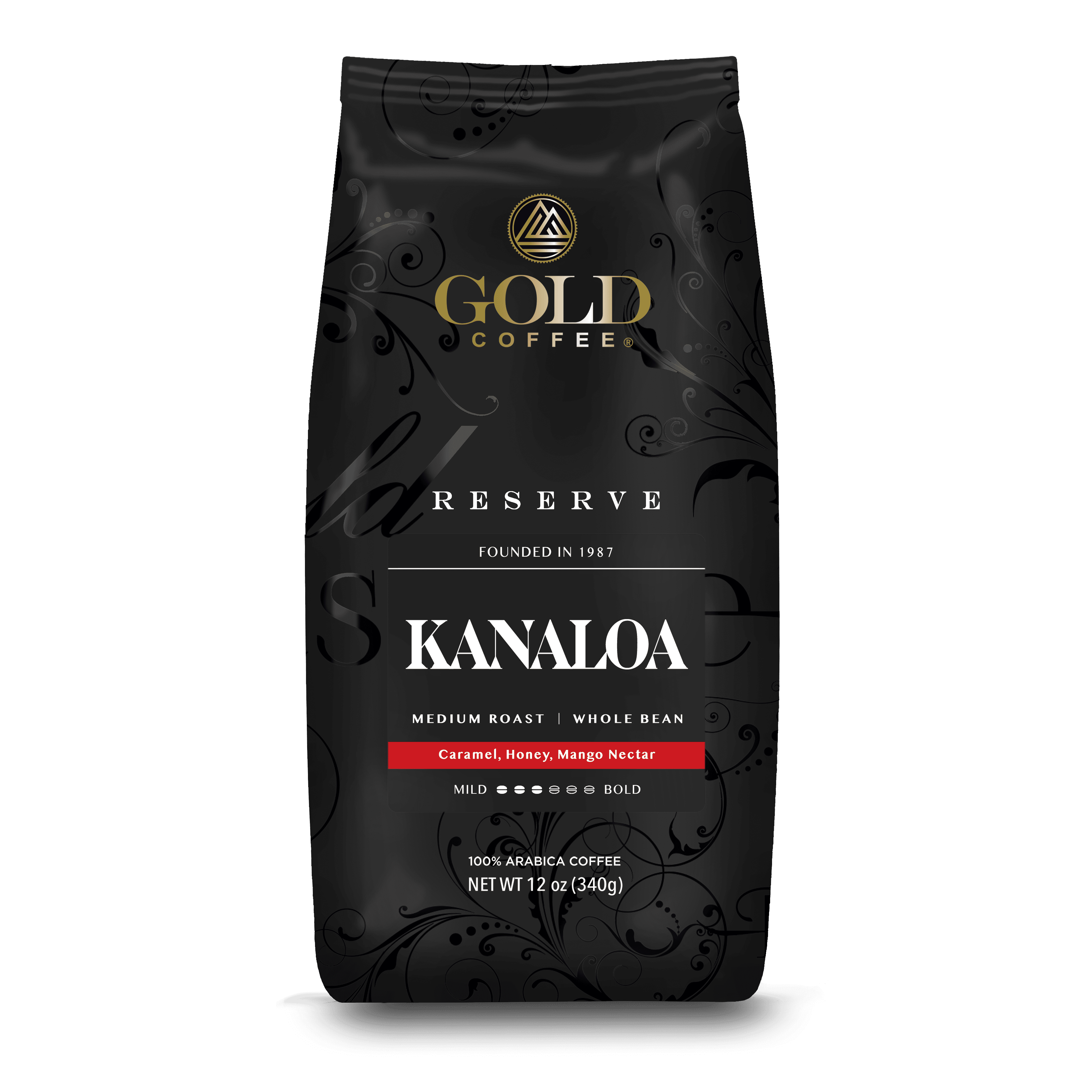 Gold Coffee Kanaloa Whole Bean Medium Roast Coffee, 12oz (Pack of 6)
