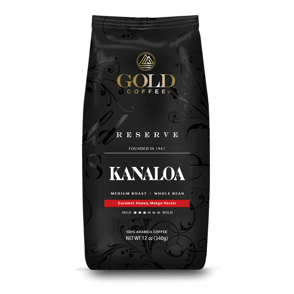 Gold Coffee Kanaloa Whole Bean Medium Roast Coffee, 12oz (Pack of 6)