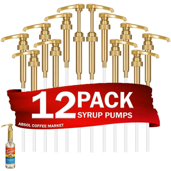 Gold Coffee Syrup Pump, 12 Pack, for 750ml/25.4 oz Syrup Bottle, Gold Pumps for Coffee Syrup Bottle, compatible with Torani, DaVinci, Jordans Skinny and other Syrups Bottles