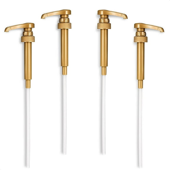 Gold Coffee Syrup Pump Dispenser - 4Pcs Bottle Pump Dispenser Coffee Creamer Pump Sugar Dispenser for Coffee Bar - Glass Pump Bottle for Coffee Syrup - Gold Pump Bottle Dispenser for Coffee Bottle
